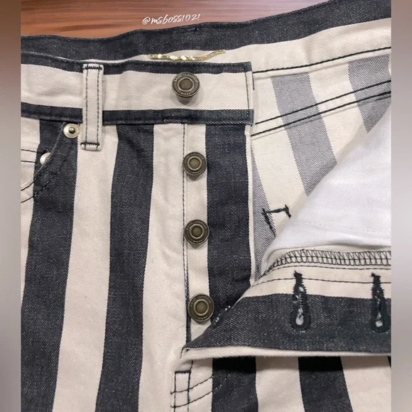 SAINT LAURENT Striped Jean Shorts in Navy/Cream/Off White NWT - Picture 6 of 11